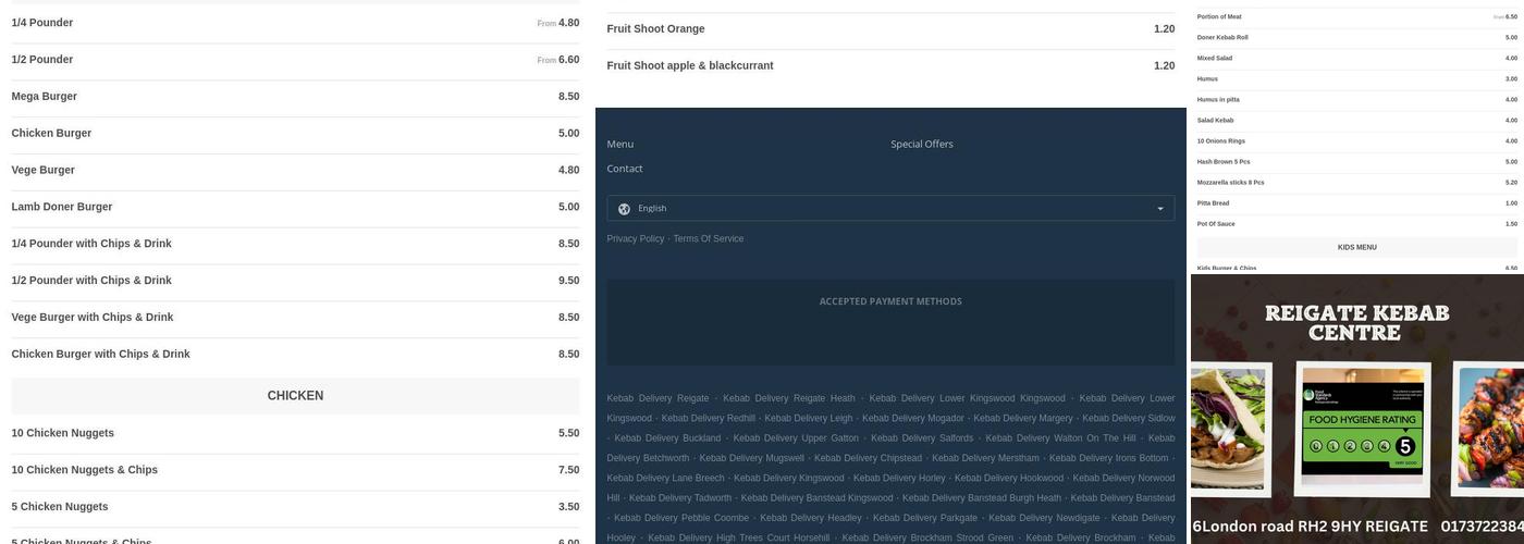 Reigate Kebab Centre Menu