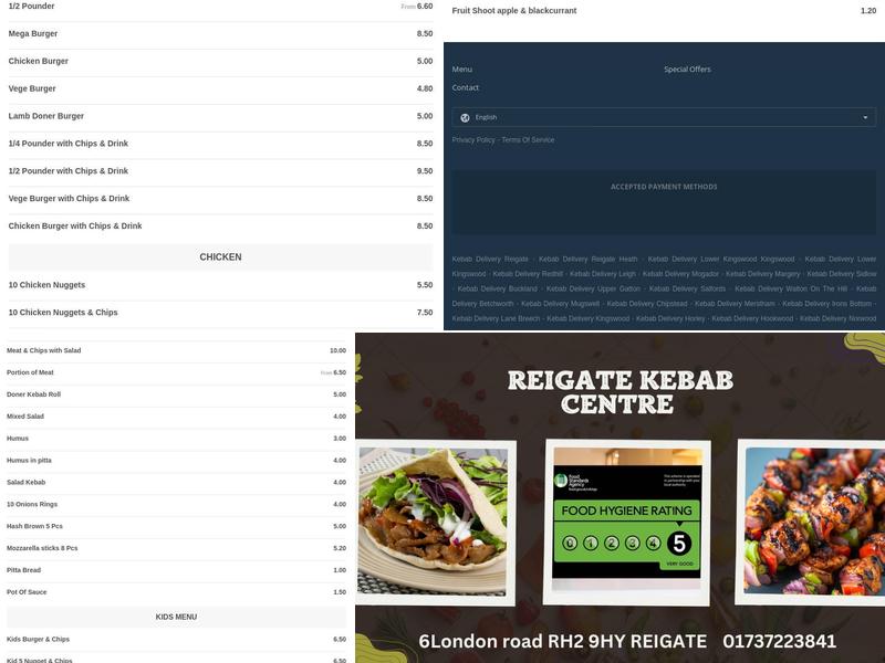 Reigate Kebab Centre Menu