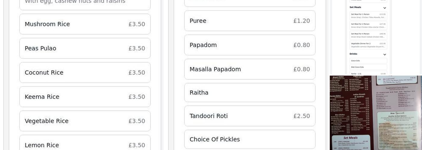 Merstham Tandoori Menu