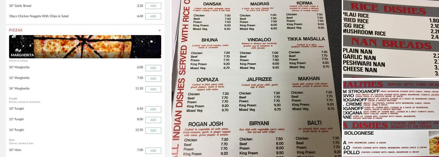 Prima Takeaway Menu