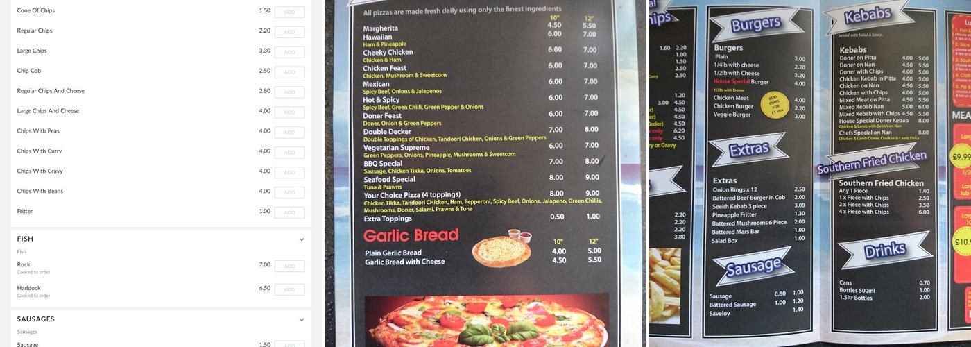 Rock n Cod Plaice Menu