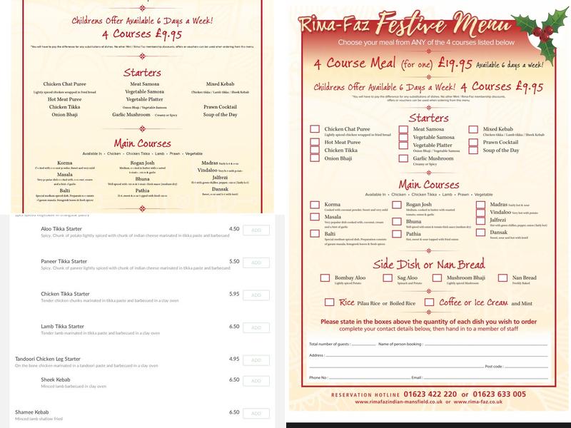 Rima-Faz Indian Restaurant Menu