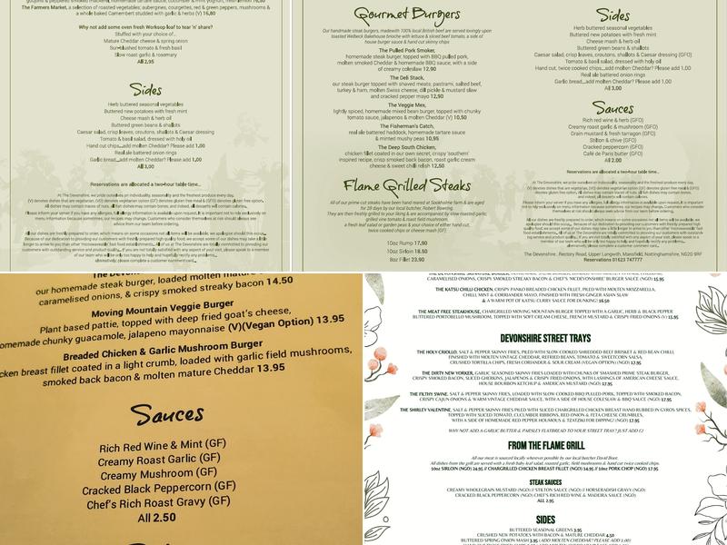 The Devonshire Menu