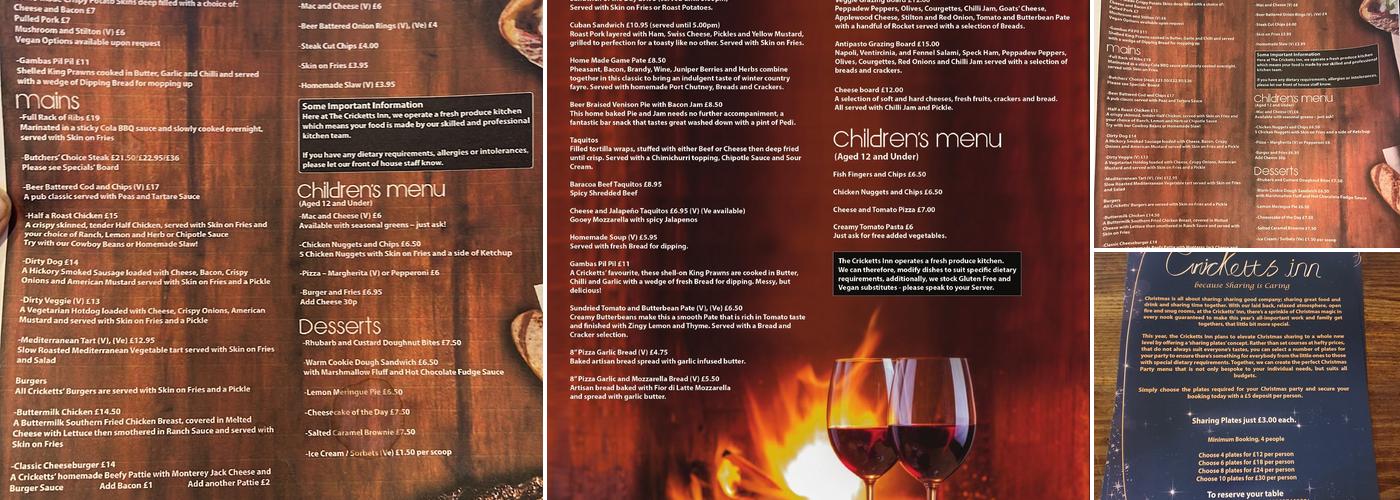 Cricketts Inn Menu