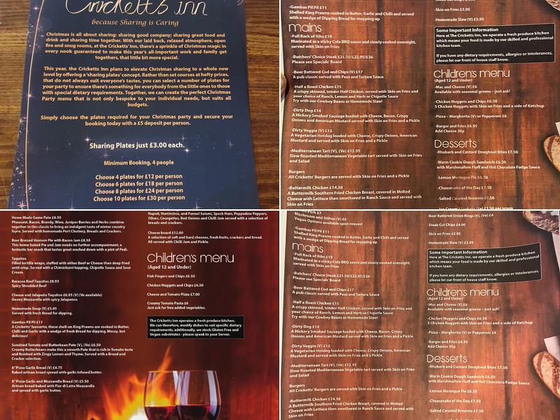 Cricketts Inn Menu