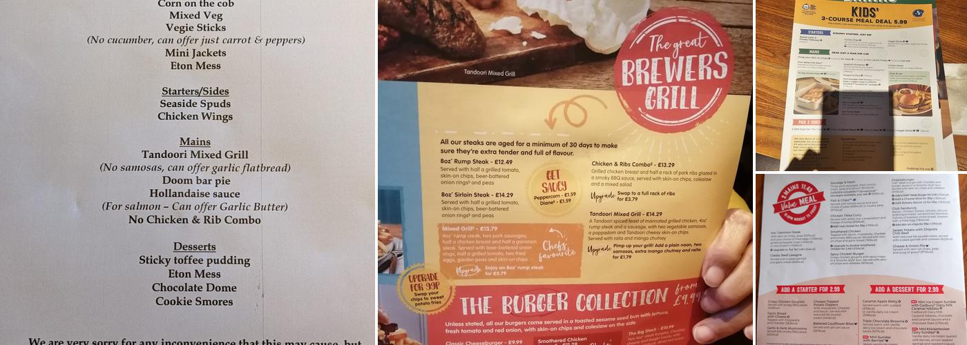 Preston Farm Brewers Fayre Menu