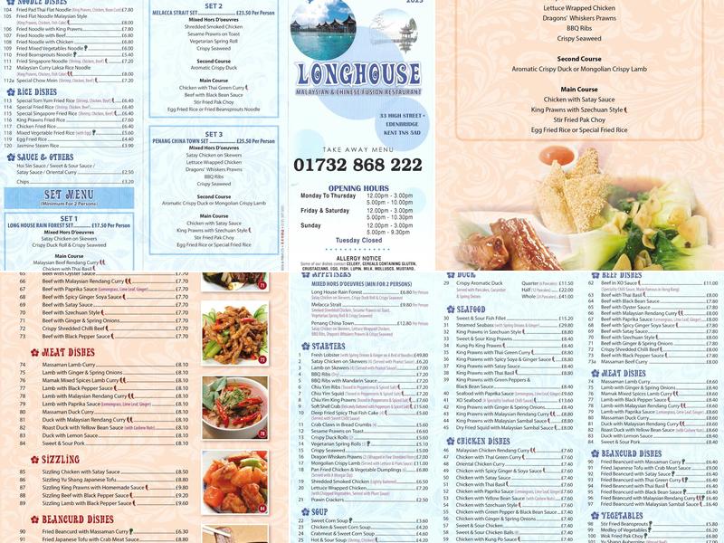 Longhouse Malaysian Fusion Restaurant Ltd Menu