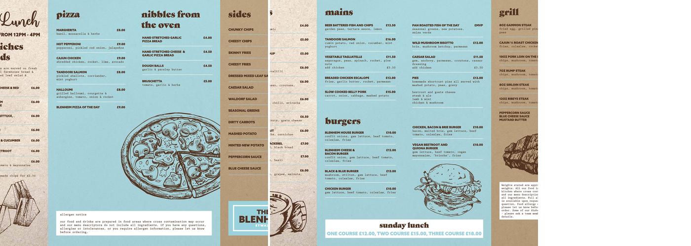 Blenheim House - Etwall - Derby Menu