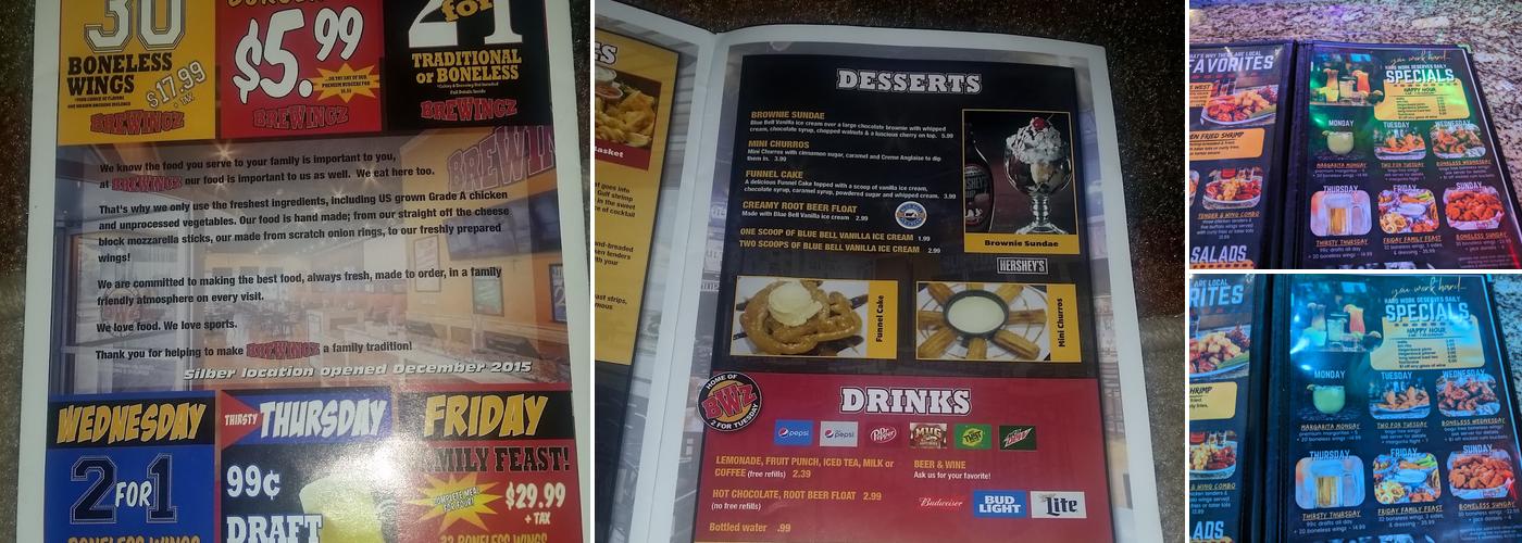 BreWingZ Restaurant and Bar Menu