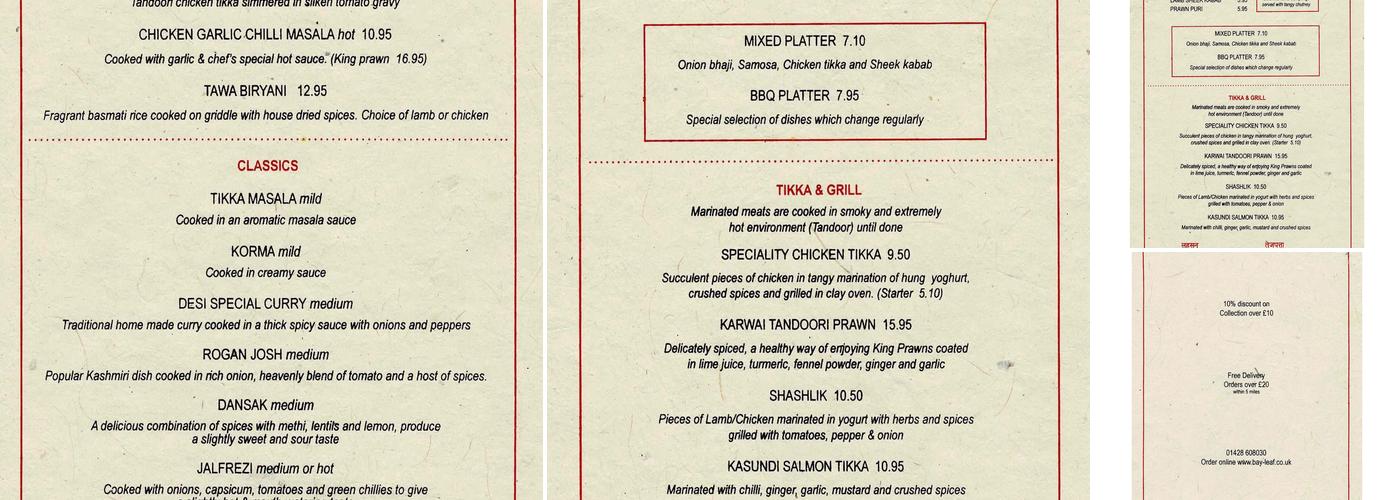 The Bay Leaf Menu