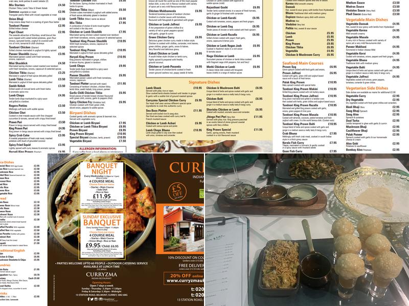Curryzma Indian restaurant Menu