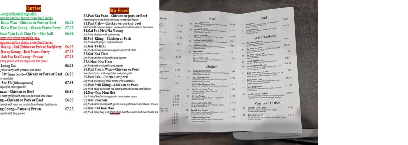 Songkran Thai Restaurant Menu