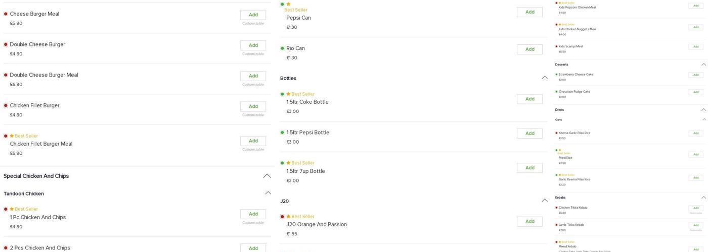 Rose of Kashmir Menu