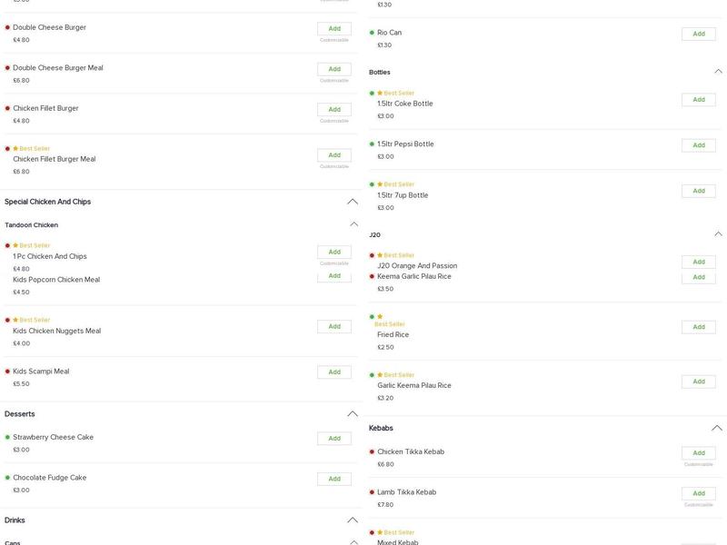 Rose of Kashmir Menu