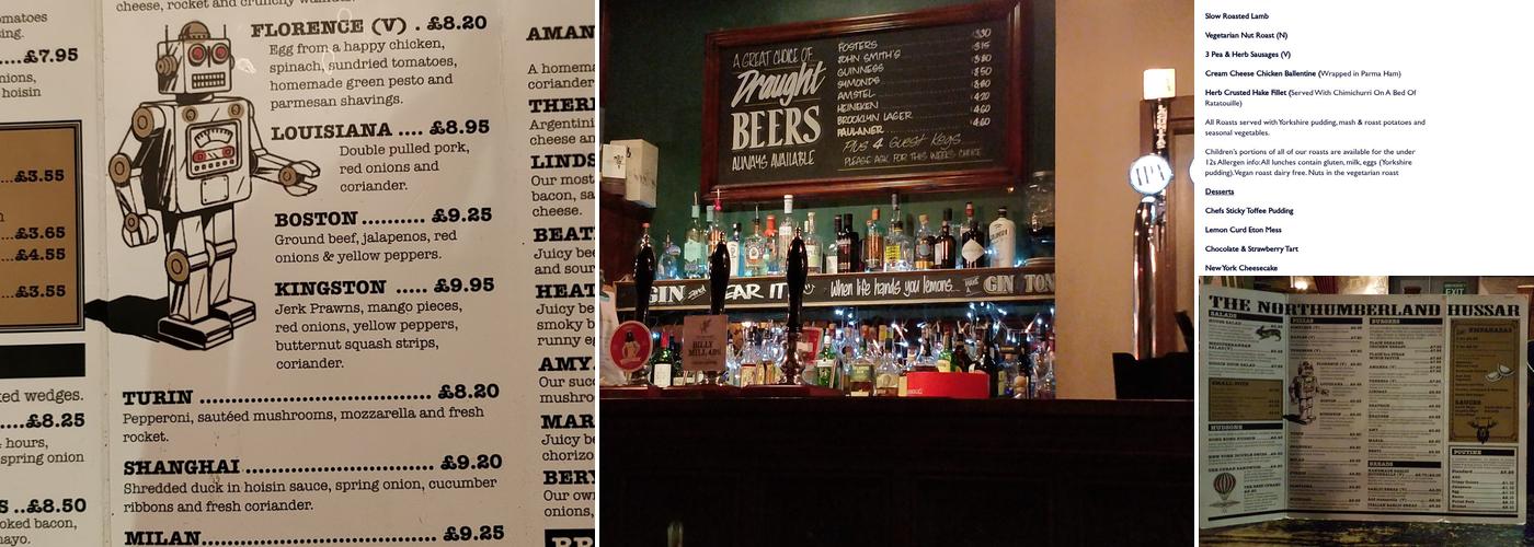 The Northumberland Hussar Menu