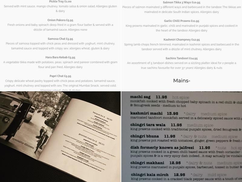 Sachins Restaurant Menu