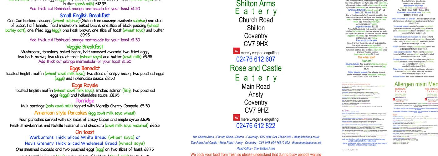 The Shilton Arms Menu