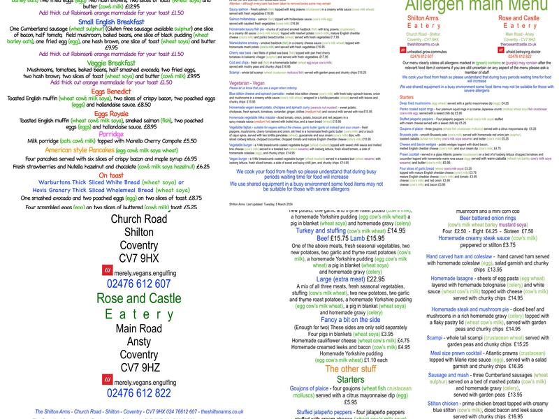 The Shilton Arms Menu