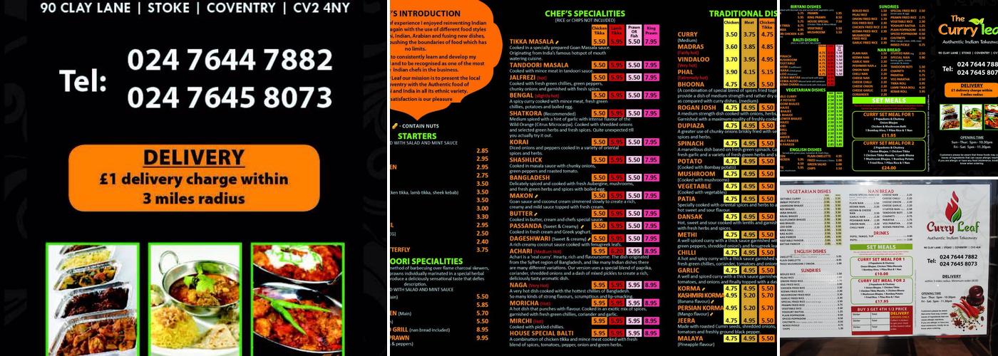 Millennium Balti Menu