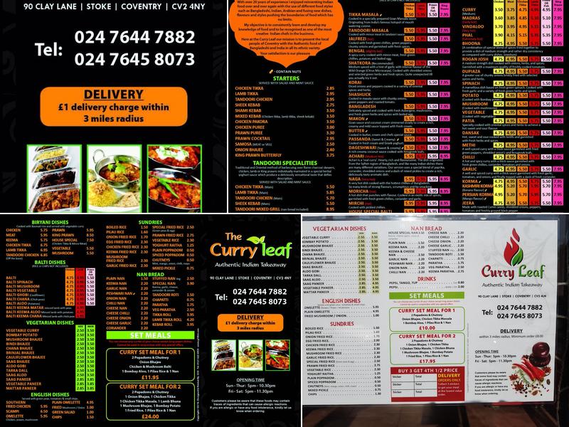 Millennium Balti Menu