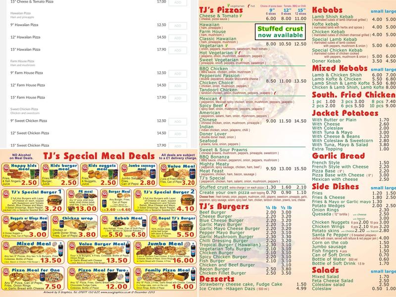 TJ's Pizza Menu