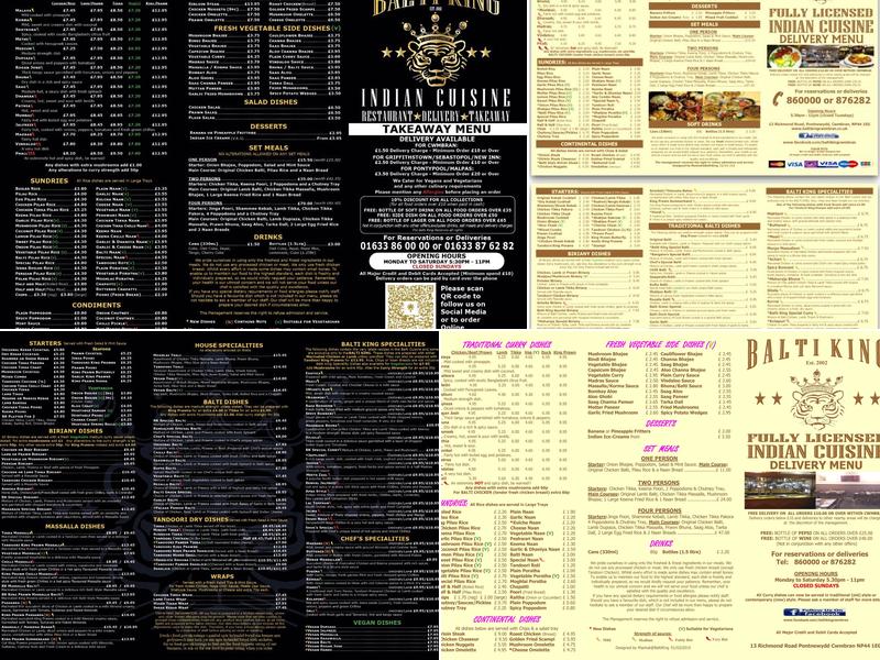 Balti King Menu