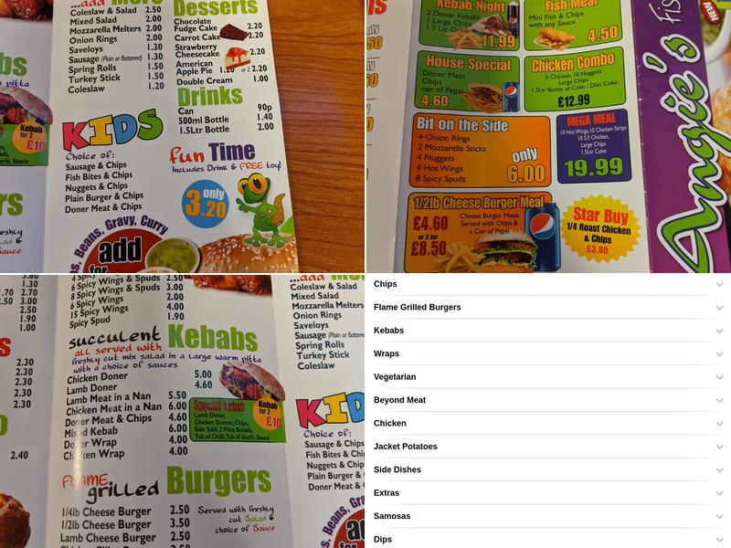 Angies Fish & Chips Menu