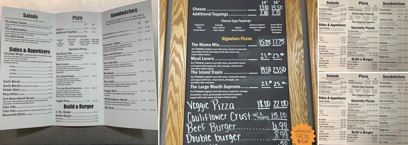 The Outback Store Philomena's Pizzeria Menu