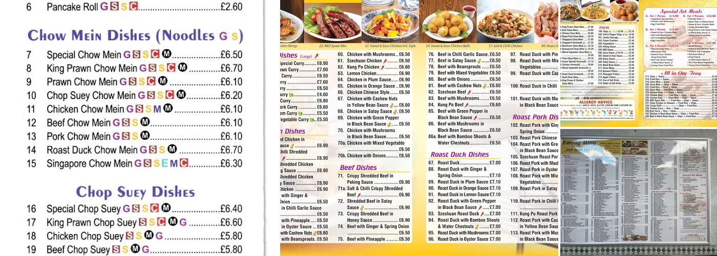 Kwong Ming Takeaway Menu