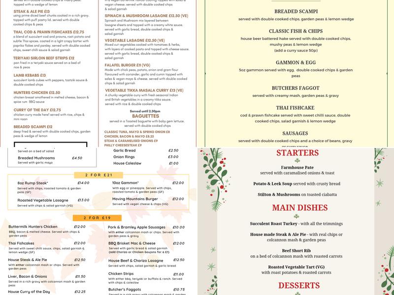 The Pantmawr Inn Menu