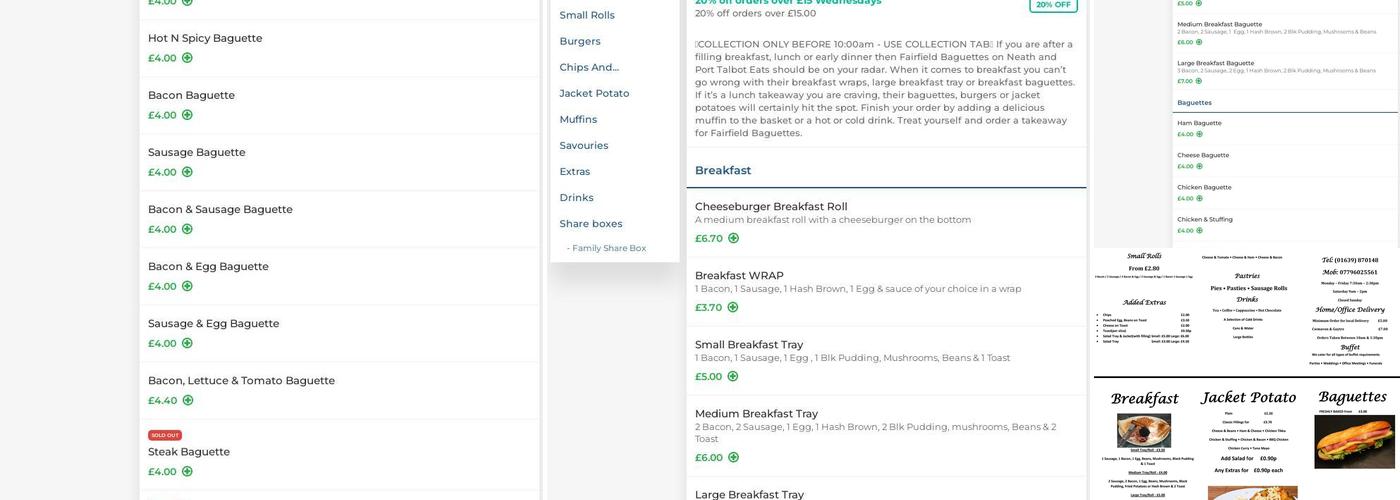 Fairfield Baguettes Menu