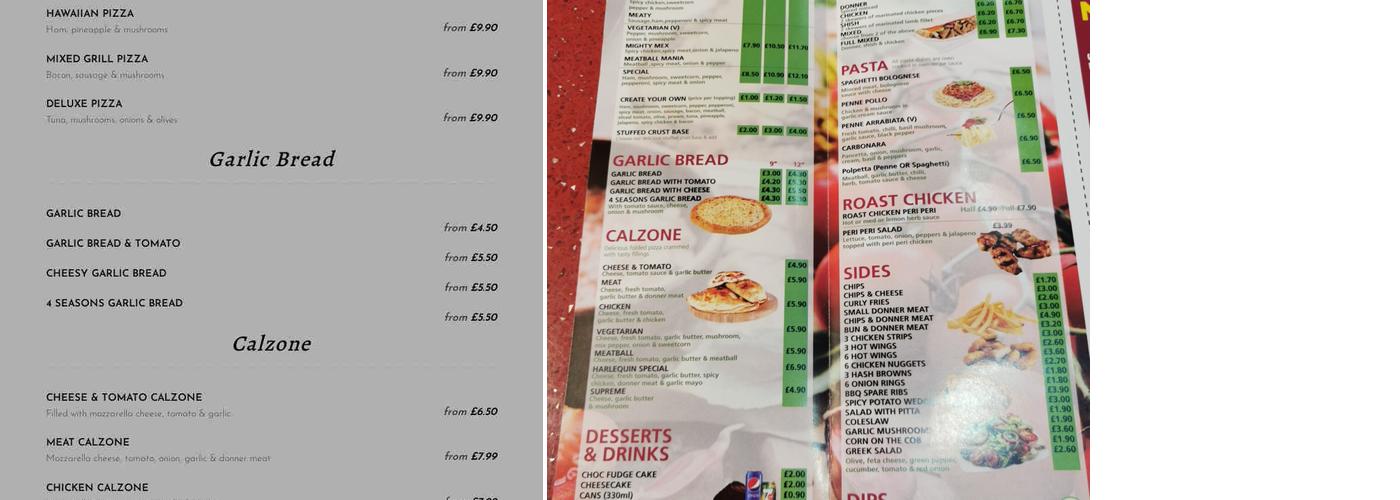 Harlequin Fast Food Menu