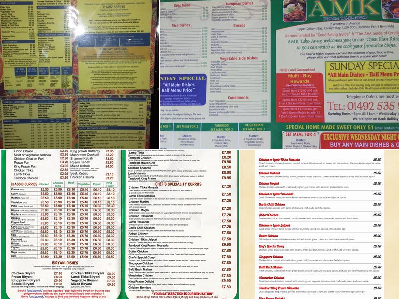 AMK indian takeaway Menu