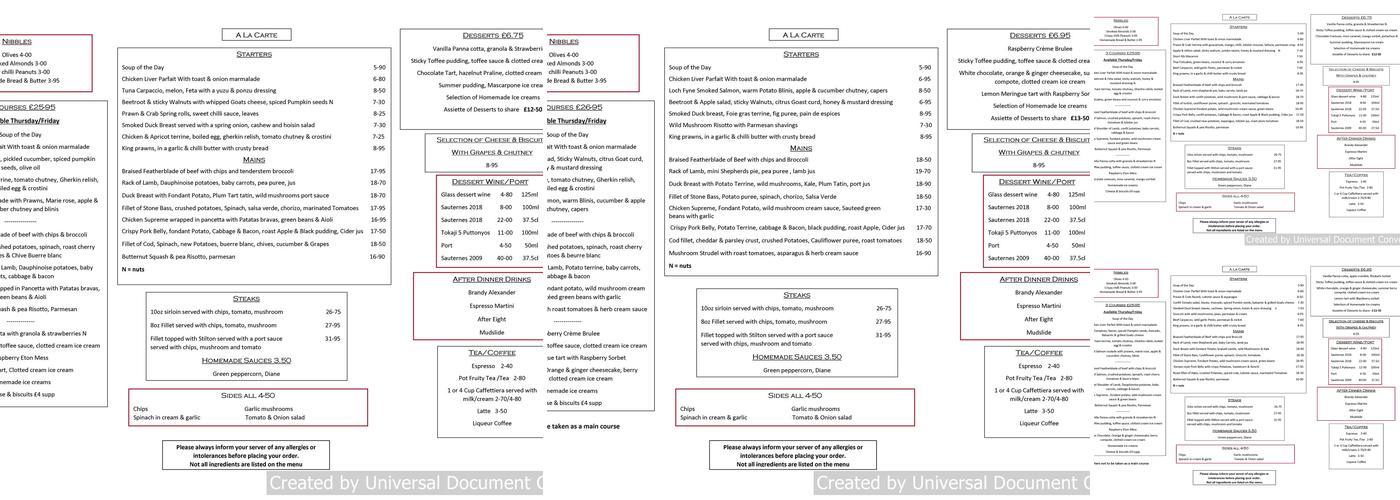 The Thyme & Plaice Menu