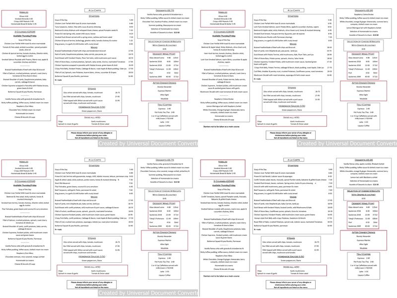 The Thyme & Plaice Menu