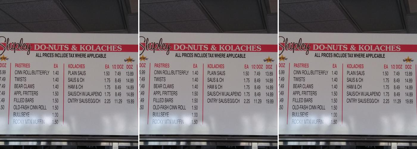 Shipley Do-Nuts Menu