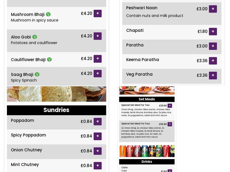Masala Indian Takeaway Menu