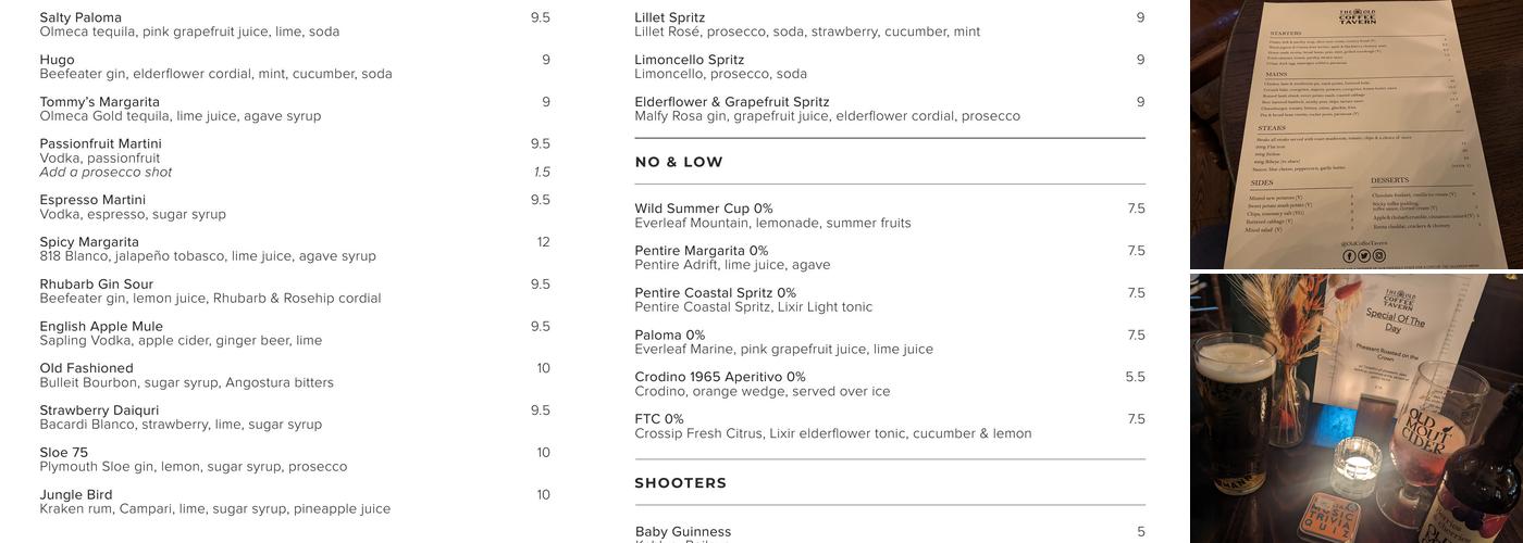 The Old Coffee Tavern Menu