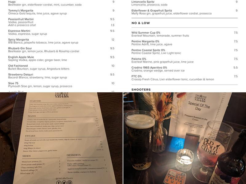 The Old Coffee Tavern Menu