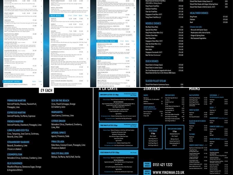 Ying Wah Bar & Restaurant Menu