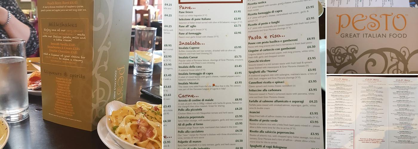 Pesto Widnes Menu