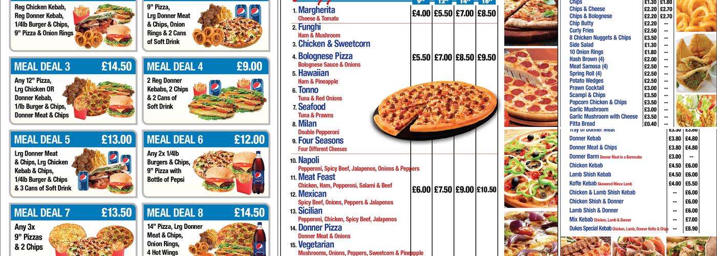 Dukes Pizza Menu