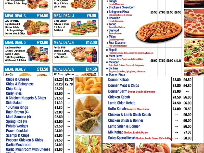 Dukes Pizza Menu