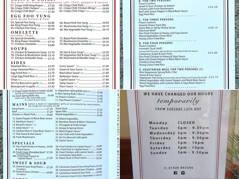 Kenilworth Cantonese Menu