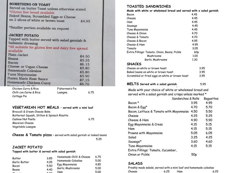 The Rocking Horse Coffee Shop Menu