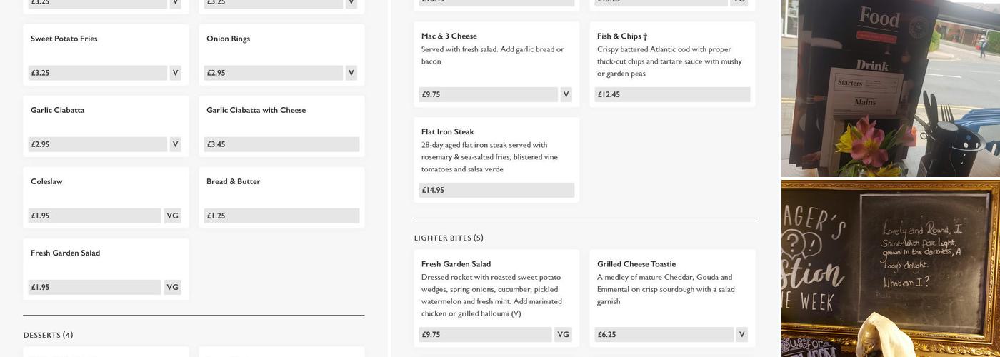 Bear & Ragged Staff Menu