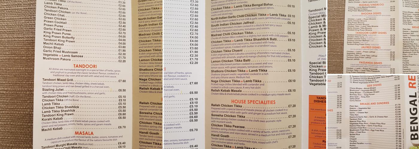 Bengal Relish Menu