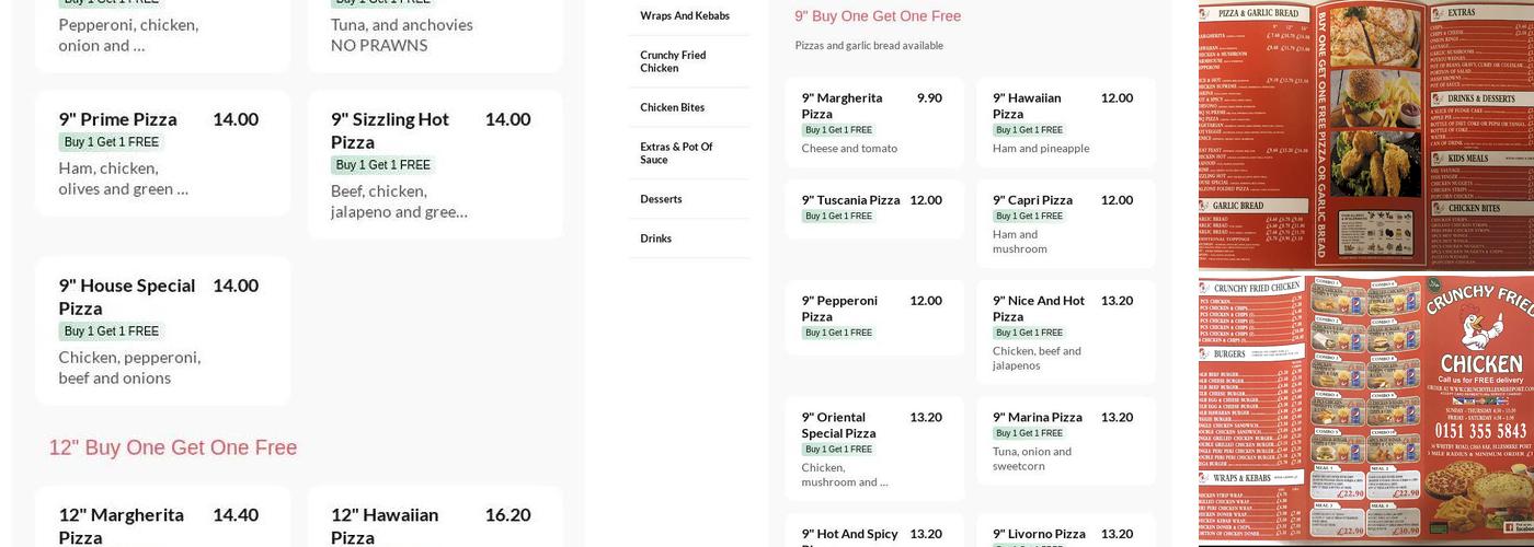 Crunchy Fried Chicken & Pizza Menu
