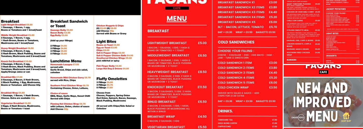 Fagans Café Ellesmere Port Menu