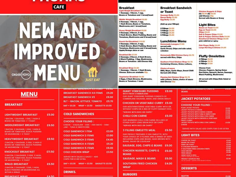 Fagans Café Ellesmere Port Menu